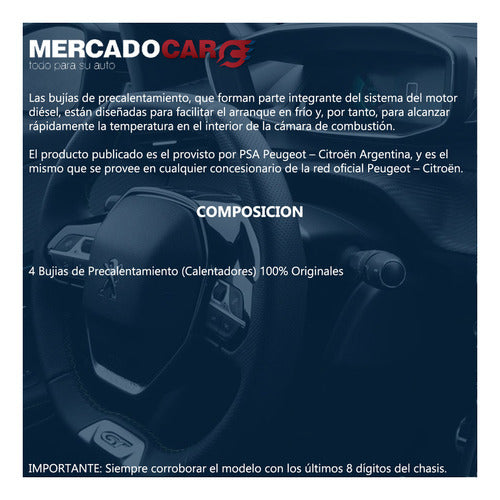 Bujias Precalentamiento Original Peugeot 206 1.9 D Dw8 2008 1