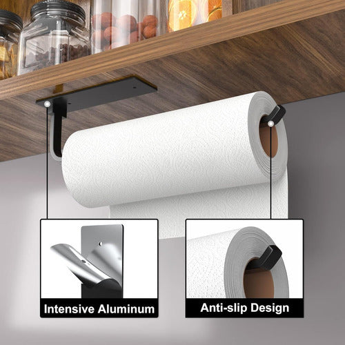 Soporte De Papel Toalla Negro Mate Autoadhesivo Para Cocina 2