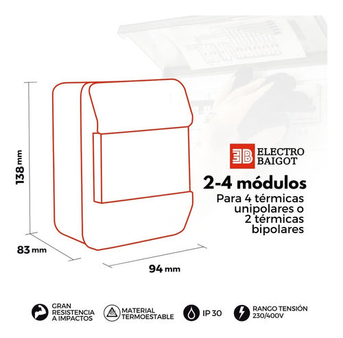 Electrobaigot Caja Para Termicas Embutir Exterior 4 Modulos/2 Termicas 1