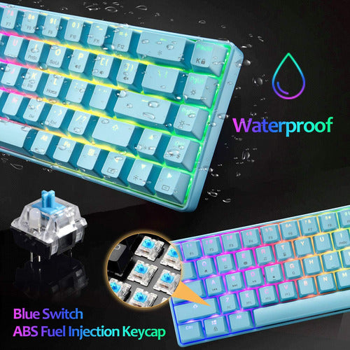 Teclado Gamer Videojuegos 60% Mecanico. 68 Teclas. Azul. 4