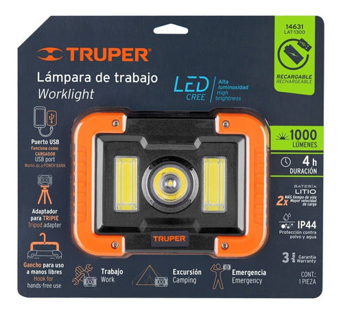 Truper Rechargeable LED Spotlight 1600 Lumens 4