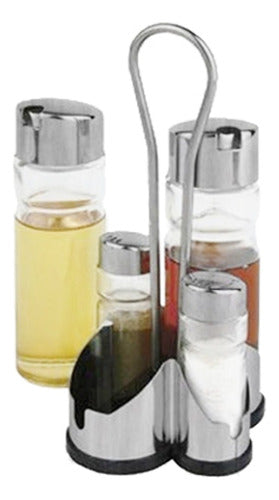 Crystal Rock Oil and Vinegar Dispenser Set with Salt and Pepper Shakers 0