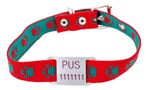 MEDALLAS PARA PERROS Chapita Perros Pasador Chico + Collar Huella Rojo Verde 2cm 0