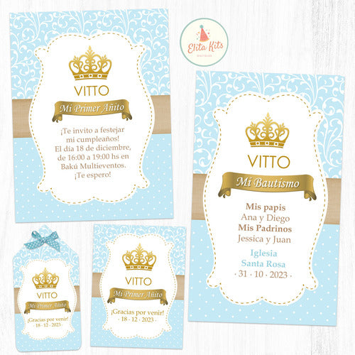 Kit Imprimible Corona Dorada Principe Candy Bar Invitaciones 7