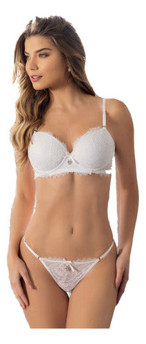 New Sensation Conjunto Armado Push Up Con Aro + Tanga Regulable Encaje 0