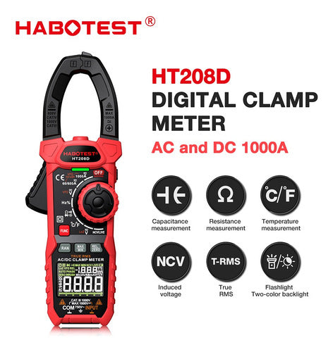 Ht208d Pinza Amperímetro Digital Habotest 60a/600a/1000a 1