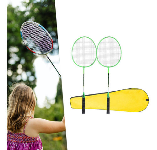 2 Pçs Conjunto De Raquetes De Badminton Portátil Com Verde 4