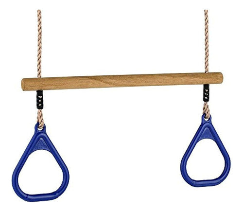 Huawell Wooden Trapeze with Plastic Gym Rings 1