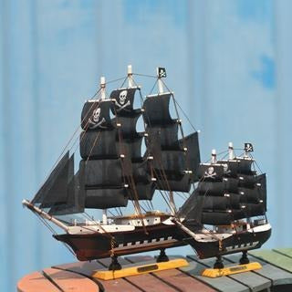 Barco Navio Veleiro Preto Pirata Com Caveira Decoração 15cm 4