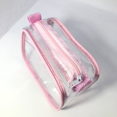 Mini Necessaire Transparente E Rosa 15x12 Viagem Maquiagem 1