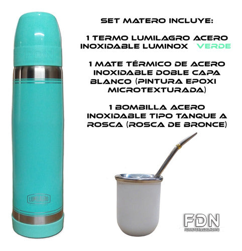 Lumilagro Termo Inox. Verde + Mate + Bombilla 340 1