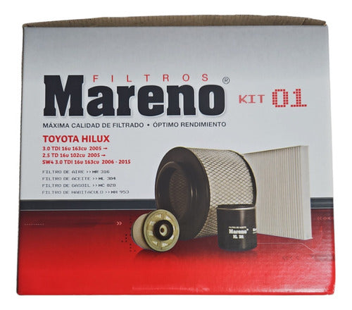 Mareno Kit X 4 Filters Toyota Hilux 2.5 3.0 16v Td Tdi Since 2005 2