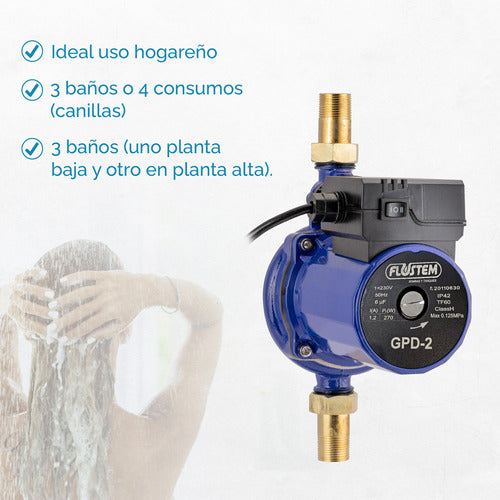 Bomba Agua Presurizadora Flustem 3 Baños Bajo Tanque Calefón 2