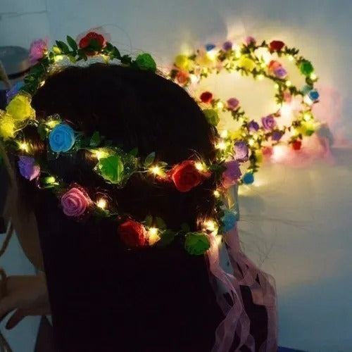 LED Flower Headband Hawaiian Party Tiara White 4