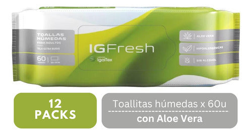 Toallas Humedas Ig Fresh Aloe Adultos 12 Packs De 60u 0