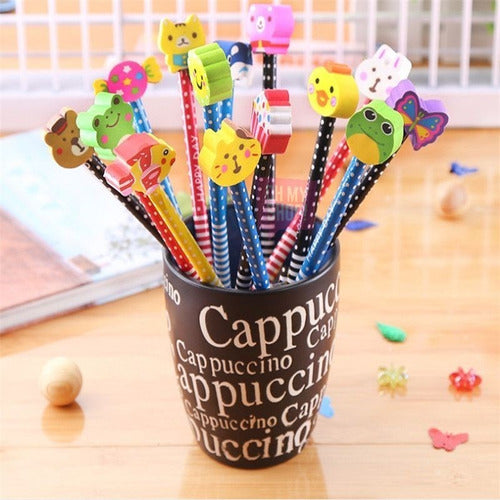 Fun Souvenir Pack of 12 Pencils with Erasers - Assorted Designs 3