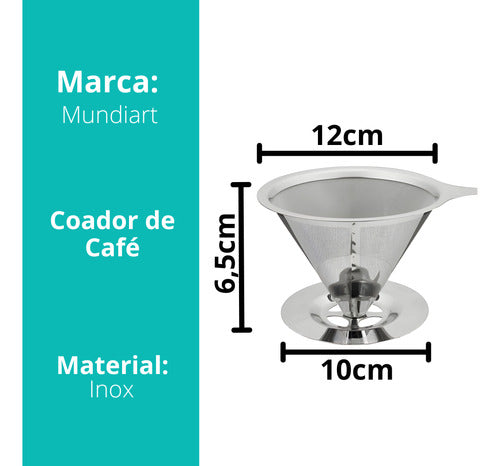 Coador Filtro Café Peneira Reutilizável Aço Inox Sem Papel 5