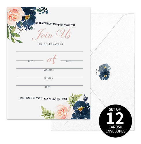 POWER UNICO FLOWER 12 Invitation Set with Envelopes for All Occasions 1