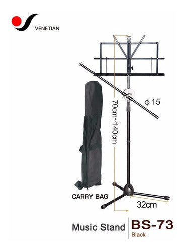 Venetian BS-73 Orchestra Music Stand with Microphone Stand Attachment 1