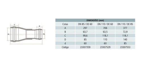 Luva De Redução Pba 110mm X 60mm C/ Anéis - Tigre 1