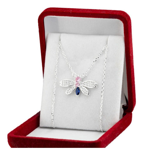 925 Silver Dragonfly Pendant and Necklace Set with Stones for Girls 0