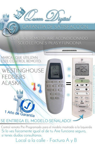 Queen Digital Control Remoto Aire Acondicionado Para Alaska Fedders 2