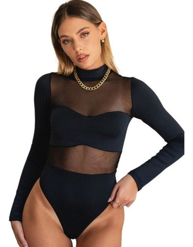 Trenda Body Negro Transparencia Tul Microfibra Sin Taza Trenda 5060 0