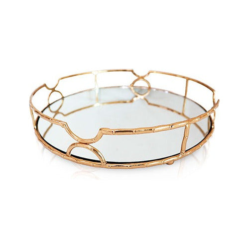 Salento Deco Circular Mirror Tray - Medium Metal Centerpiece 3