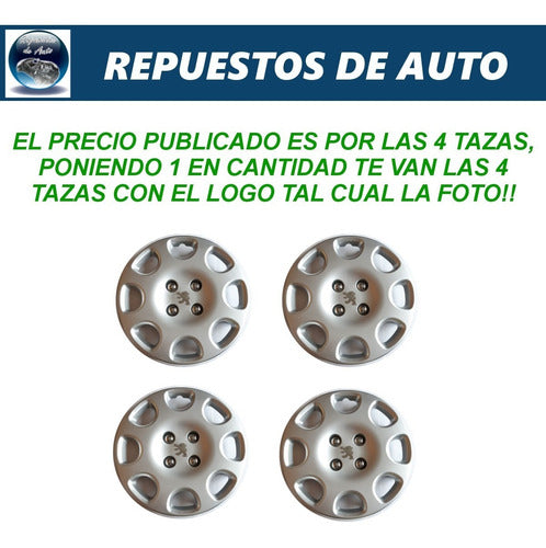 Set of 4 Peugeot 206 Wheel Hubcaps 14 Inches 8 Holes 3