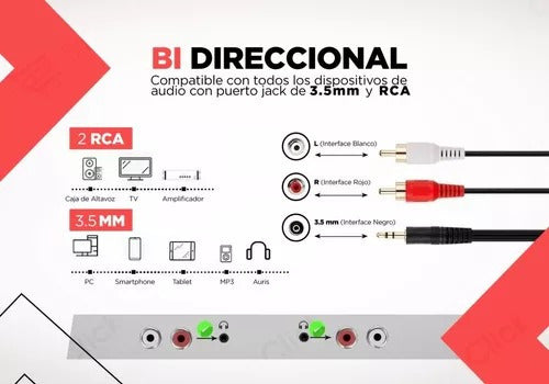 Generic RCA Miniplug Audio Auxiliary Male 3.5 mm 1.5 M 5