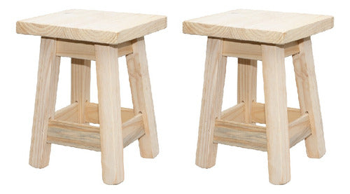 Set of 2 Natural Pine Wooden Stools Chairs 45cm High 1