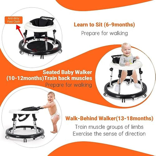 Wismind Foldable Baby Walker with 9 Adjustable Heights, Activity Center for Boys and Girls Aged 6 to 12 Months - Portable Anti-Rollover Walker and Gorilla with Wheels - Wismind Andador Plegable Con 9 Alturas Ajustables,