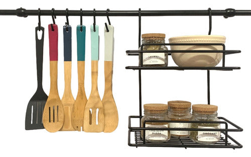 Luperstore Double Black Kitchen Shelf with 6 S Hooks and 60cm Rod 0