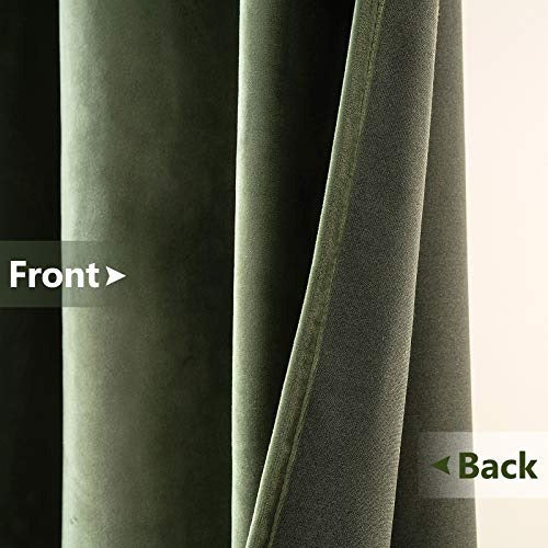 Miulee Olive Green Velvet Curtains, Elegant Grommets 2