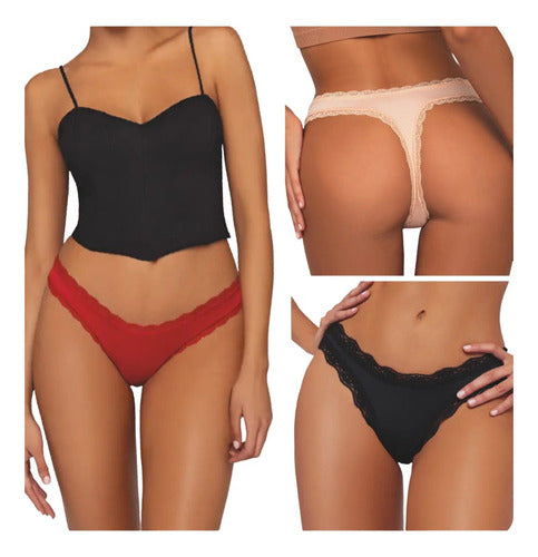 Pack of 3 Brigitte Cotton Colaless with Lace - Item 583 0