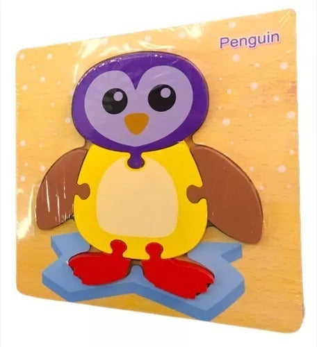 Pumy Puzzle Infantil Encastre 3D Madera Pinguino 5 Piezas 15x15cm 0