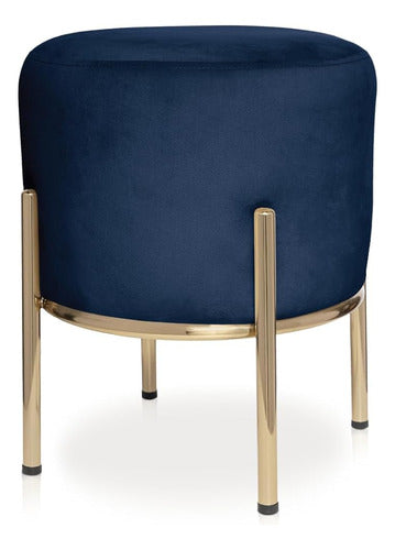 Milliard Upholstered Round Ottoman, Velvet Cushion with Golden Metal Legs 0