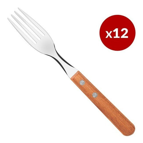 Set of 12 Wooden Handle Table Forks Tramontina Dynamic for BBQ 0