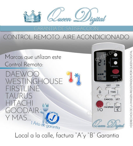 Queen Digital Remote Control for Daewoo Westinghouse Air Conditioners 1