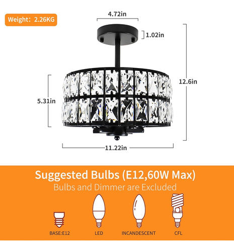 Jwluyn Crystal Semi Empotrado Plafón De Montaje, 11.22'' 4-l 3