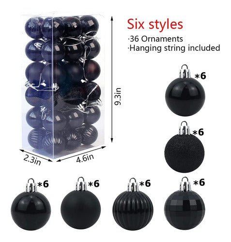 Loaengeo 36 Black Christmas Balls 6 Designs 4cm 0