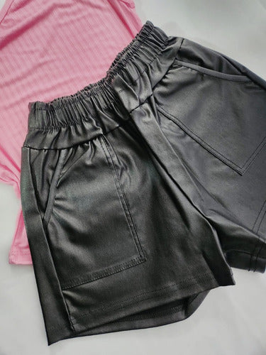 BAKMOR.OFICIAL Short Mom Engomado Mujer Simil Cuero Dama Moda Tiro Alto 4