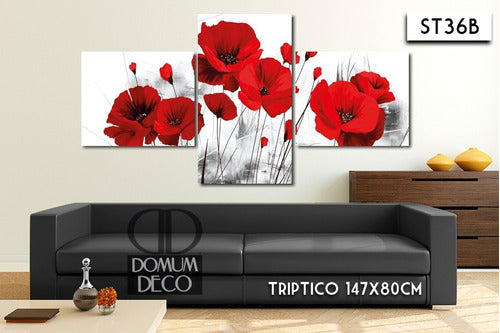 DECODOMUM Modern Triptych Decorative Frame 130x80/147x80cm Flowers 1