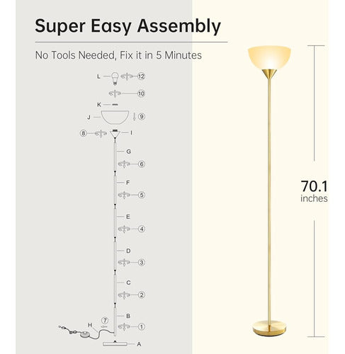 Lámpara De Pie Boostarea, Lámpara De Pie Led Gold De 12w, Lá 3