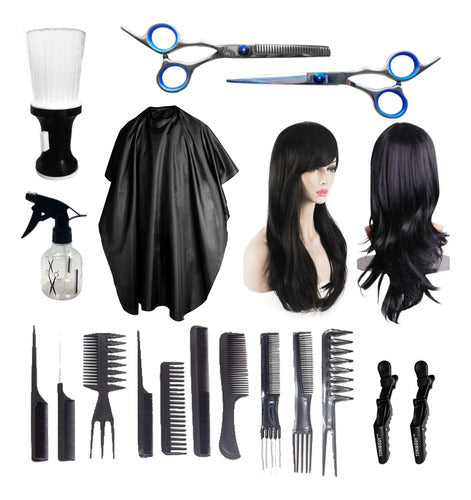 Li Bai Jin Barber Shop Kit with Scissors, Combs, Cape, Brush, and Spray Bottle 0