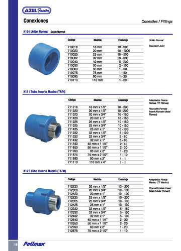 K20 Azul Fusion Polimex Codo 90º 75mm 3