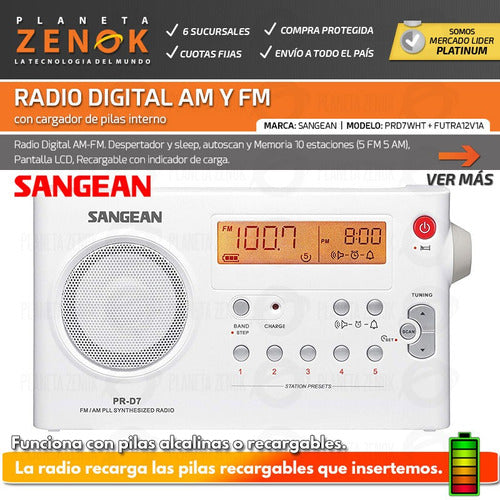 Portable Digital AM/FM Sangean Radio Bi-Band Home Office 7