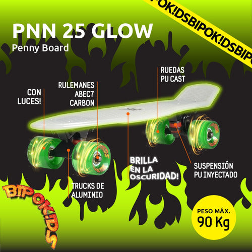 Bipokids Skate Penny Board 22.5 Long Reinforced Glowing in the Dark 1