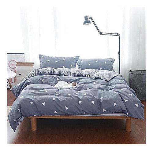 Uozzi Bedding Queen Duvet Cover Set Blue Gray Triangles 1