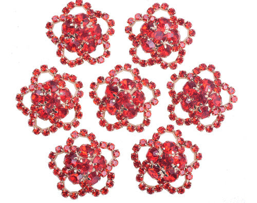 Botones De Strass 23mm Flor 10u Rojo 0